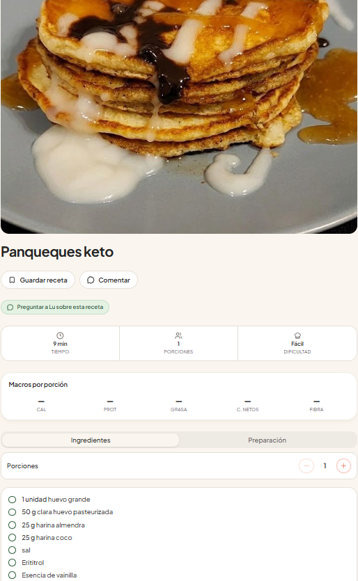 Cada receta con sus ingredientes
